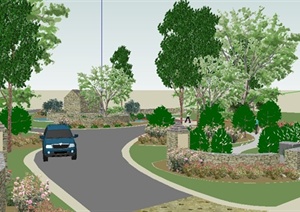道路绿化环境设计SU(草图大师)模型