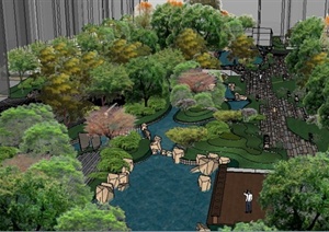 简约小区中央景观环境设计SU(草图大师)模型