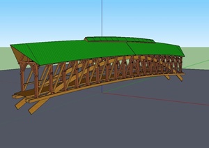某现代中式风格长廊桥设计SU(草图大师)模型
