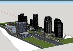 某现代风格创新企业办公园区建筑楼设计SU(草图大师)模型