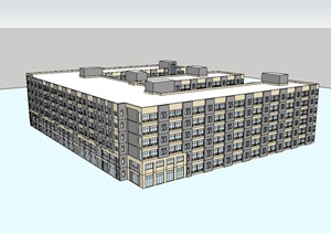 某现代风格多层学生宿舍楼建筑设计SU(草图大师)模型