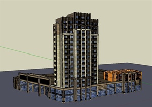 新古典风格多层商场住宅楼设计SU(草图大师)模型