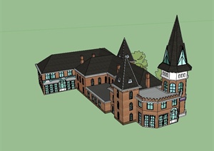 英式风格学校塔楼建筑设计SU(草图大师)模型