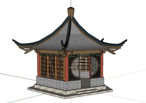 某古典中式风格亭房建筑设计SU(草图大师)模型