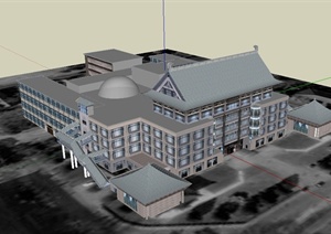 某日式风格详细精致学校建筑楼设计SU(草图大师)模型