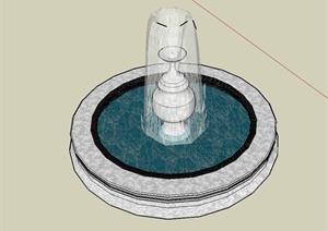 现代风格圆形喷泉水池景观设计SU(草图大师)模型