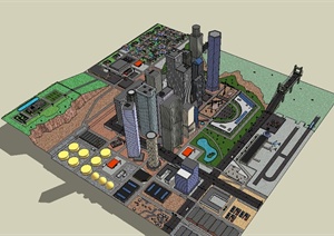 某现代风格城市综合体建筑大楼设计SU(草图大师)模型