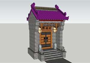 现代中式风格四合院大门设计SU(草图大师)模型