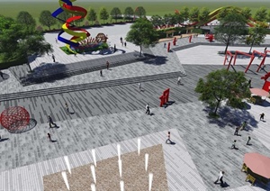某现代风格详细精致公园广场景观设计SU(草图大师)模型