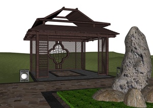 现代中式风格木质廊架亭设计SU(草图大师)模型