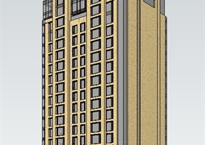 现代双拼高层公寓住宅建筑SU(草图大师)模型