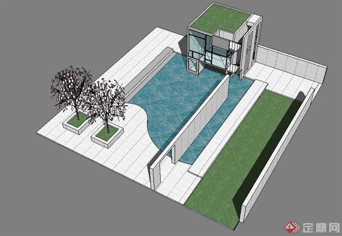 中式景墙、花园、廊架、凉亭su模型(2)