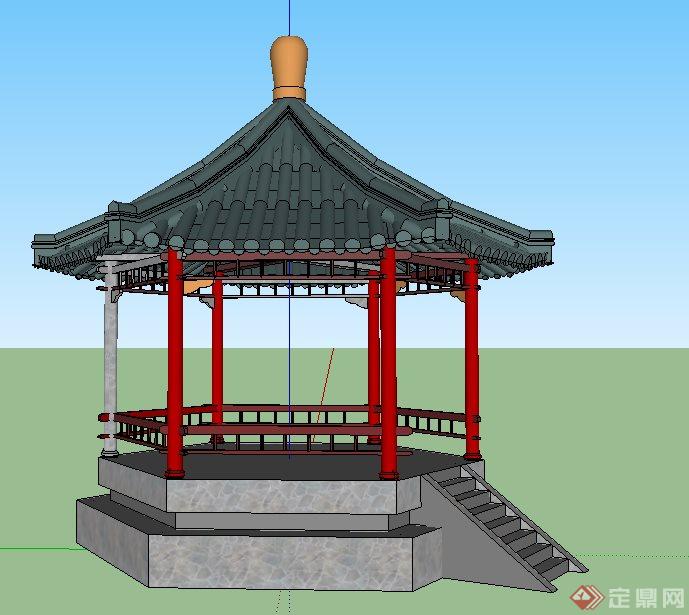 中式景墙、花园、廊架、凉亭su模型(4)