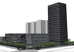 现代风格商务中心建筑及景观设计SU(草图大师)模型
