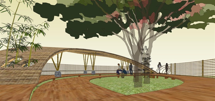 某现代风格休闲区木质廊架设计su模型