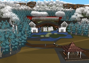 某现代中式风格旅游会所建筑及景观设计SU(草图大师)模型