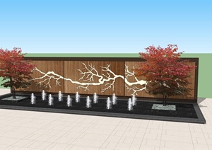 某现代中式风格详细景墙水池设计SU(草图大师)模型
