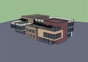 某现代风格科创园建筑楼及大门设计SU(草图大师)模型