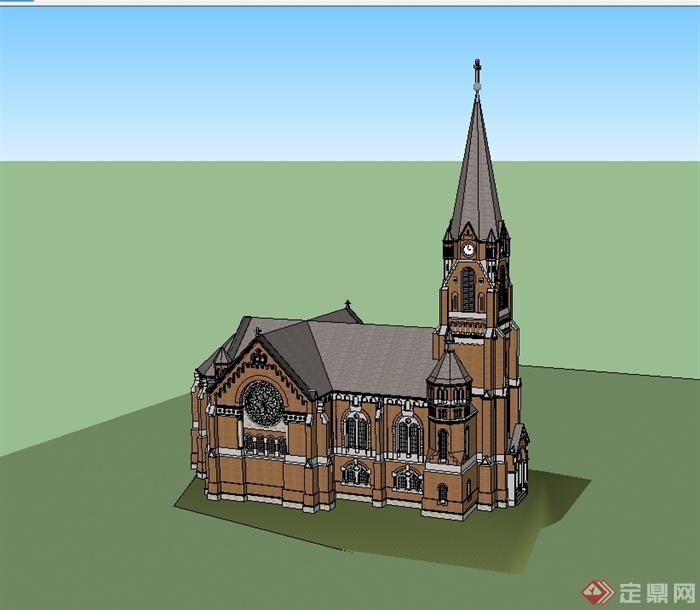 某英式教堂展览建筑设计su模型(1)