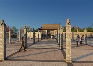 中式风格文化休闲广场景观设计（jpg、SU(草图大师)模型）