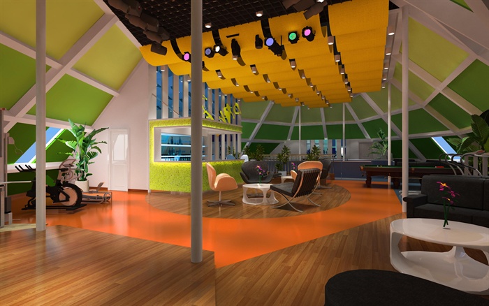 某现代风格宾馆健身房室内空间设计cad方案、su模型及效果图