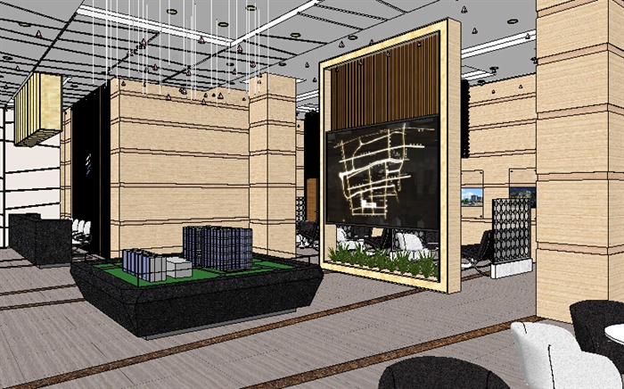 某现代风格售楼处室内空间设计cad方案、su模型及效果图