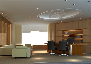 某现代风格详细精致室内办公室设计SU(草图大师)模型、cad方案及效果图