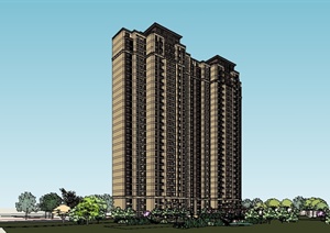 新古典风格高层住宅房建筑设计SU(草图大师)模型