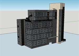 某现代风格多层办公建筑楼及中式风格长廊设计SU(草图大师)模型