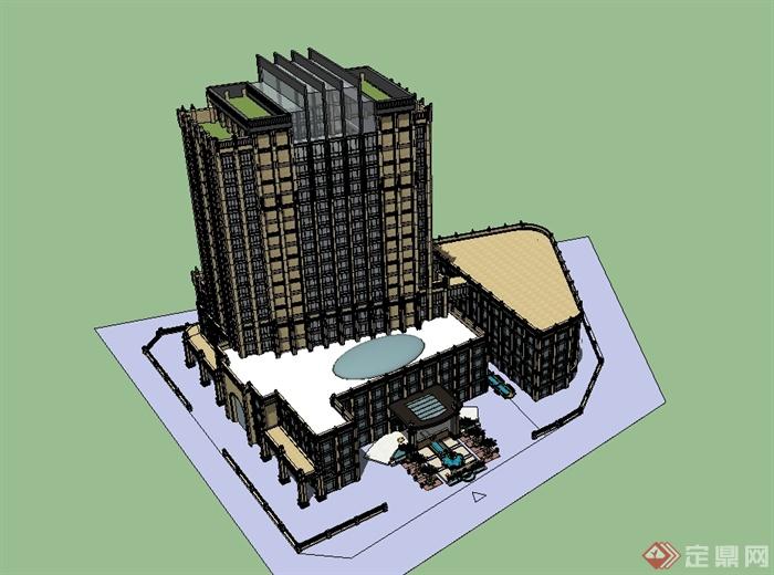 新古典风格详细星级酒店建筑设计su模型(1)