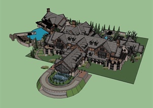 英伦城堡式星级度假酒店建筑设计SU(草图大师)模型