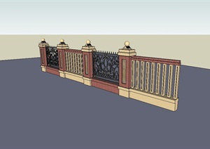某欧式风格详细小区围墙设计SU(草图大师)模型