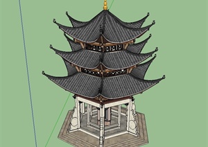 古典中式风格精致双凤亭设计SU(草图大师)模型