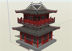 唐代古建阁楼建筑设计SU(草图大师)模型