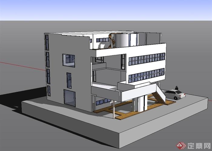 某现代风格加歇别墅建筑楼设计su模型(2)