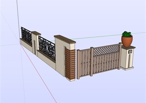 某现代风格详细围墙及大门入口设计SU(草图大师)模型