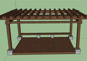 现代木质庭院廊架设计SU(草图大师)模型