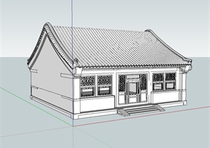 中国古典四合院正房建筑设计SU(草图大师)模型