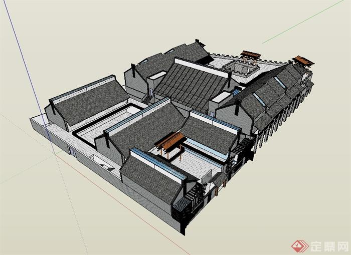 中国古典古商业建筑楼设计su模型(1)