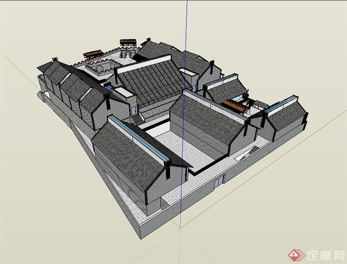 中国古典古商业建筑楼设计su模型(2)