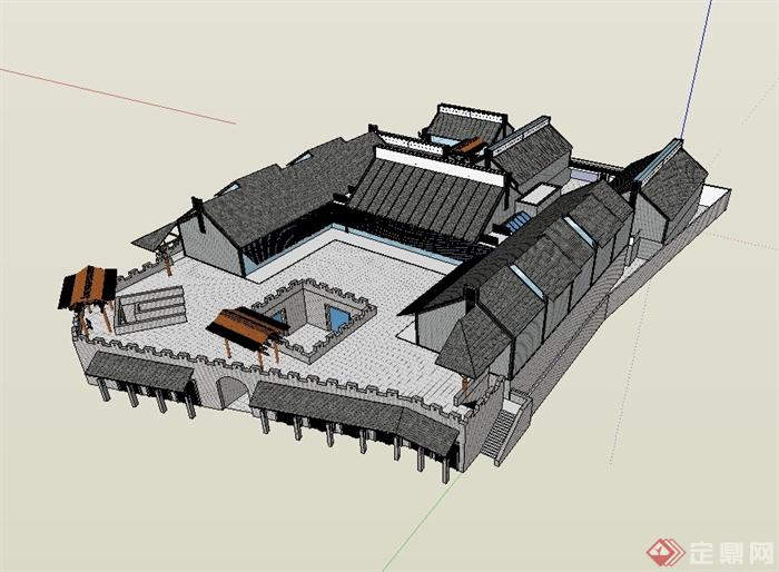 中国古典古商业建筑楼设计su模型(3)