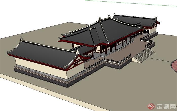 中国古典中式旅游景区古建筑设计su模型(1)