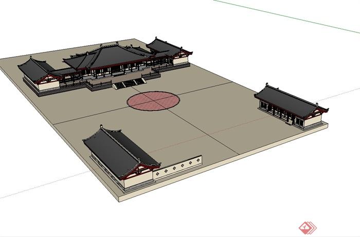中国古典中式旅游景区古建筑设计su模型(2)