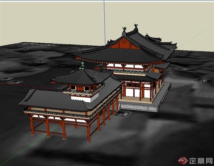 中国古典中式风格古镇建筑楼设计su模型(2)