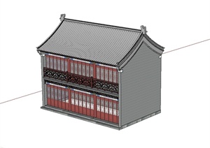 中国古典中式风格两层商业楼建筑设计SU(草图大师)模型