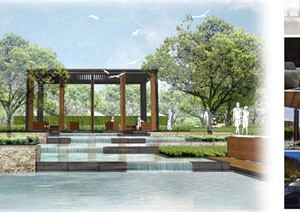 现代景观廊架及喷泉水池SU(草图大师)模型