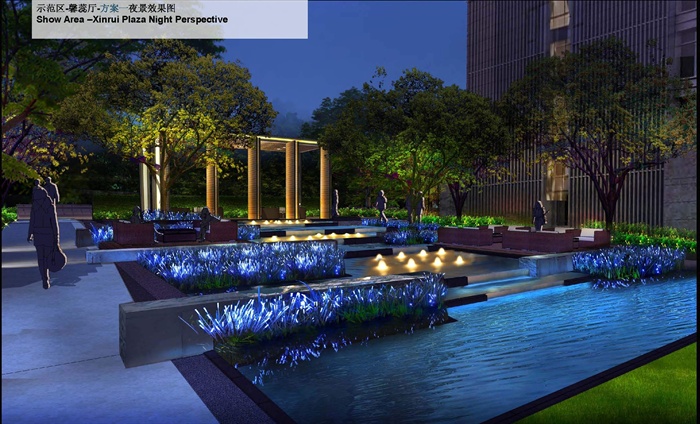 现代景观廊架及喷泉水池su模型