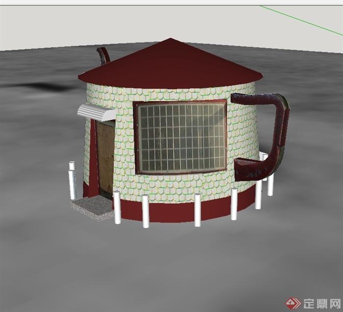 某现代风格茶壶造型建筑楼设计su模型(1)