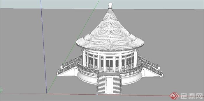 某精致古典中式风格塔楼建筑设计SU模型(2)