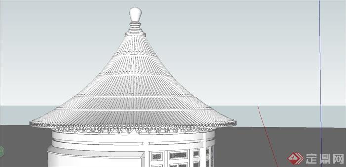 某精致古典中式风格塔楼建筑设计SU模型(4)